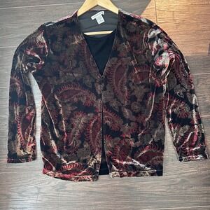 VTG Notations Womens XL Velvet Burnout Paisley Overlay Cardigan Black Whimsigoth